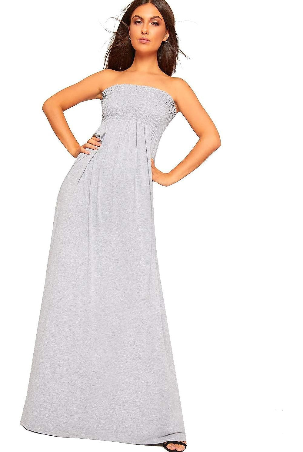 Plus Size Strapless Sheering Maxi Dress Maxi Cardigan WearAll Silver Grey 20-22