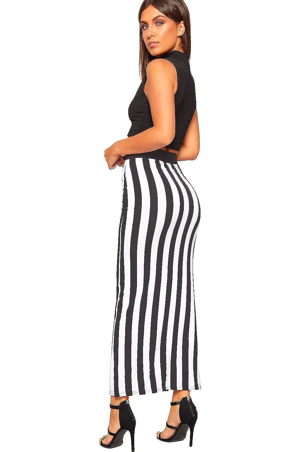 High Waist Stretch Long Maxi Skirt Skirt WearAll Striped 12-14