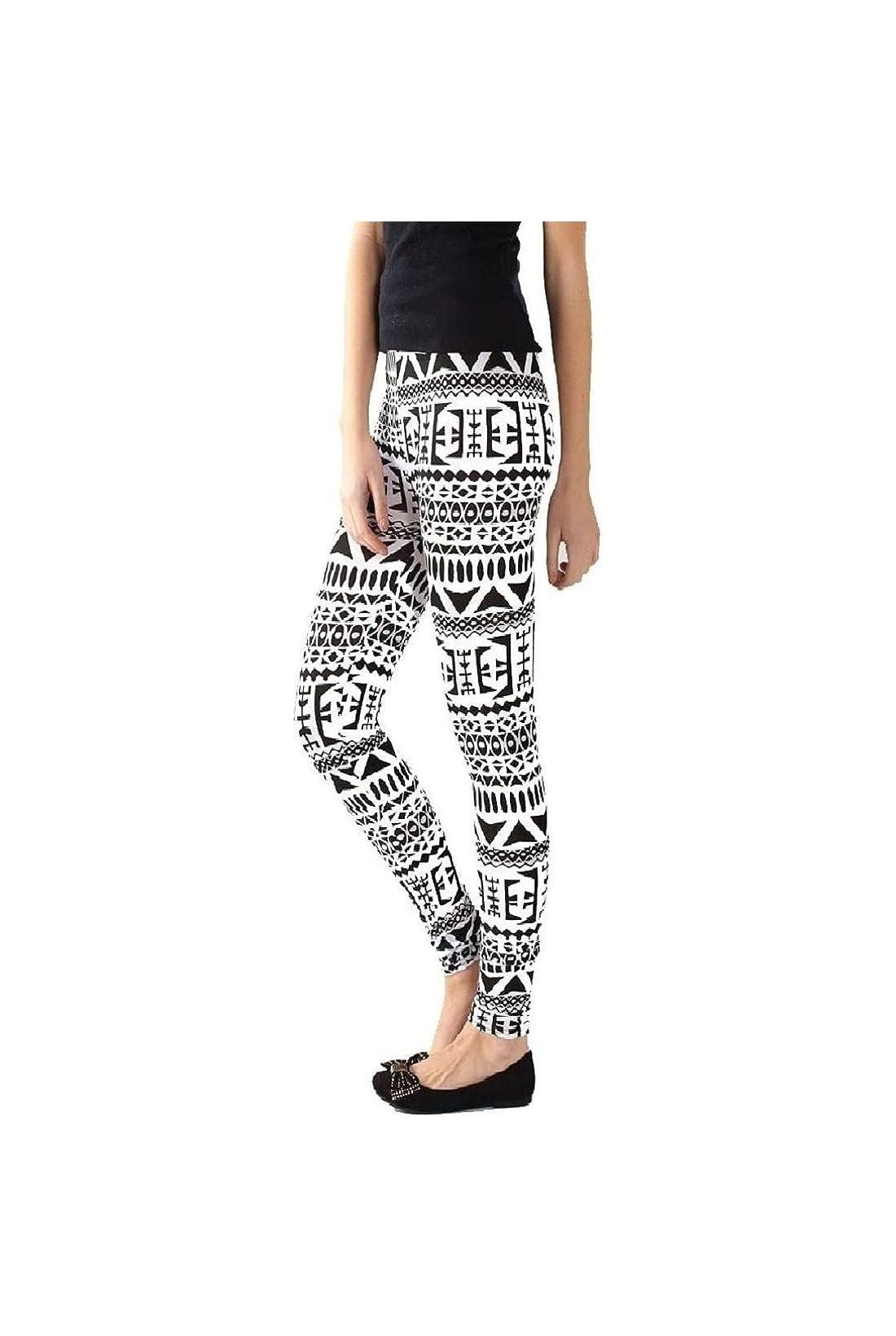 Plus Size Black White Aztec Large Print Leggings Leggings WearAll