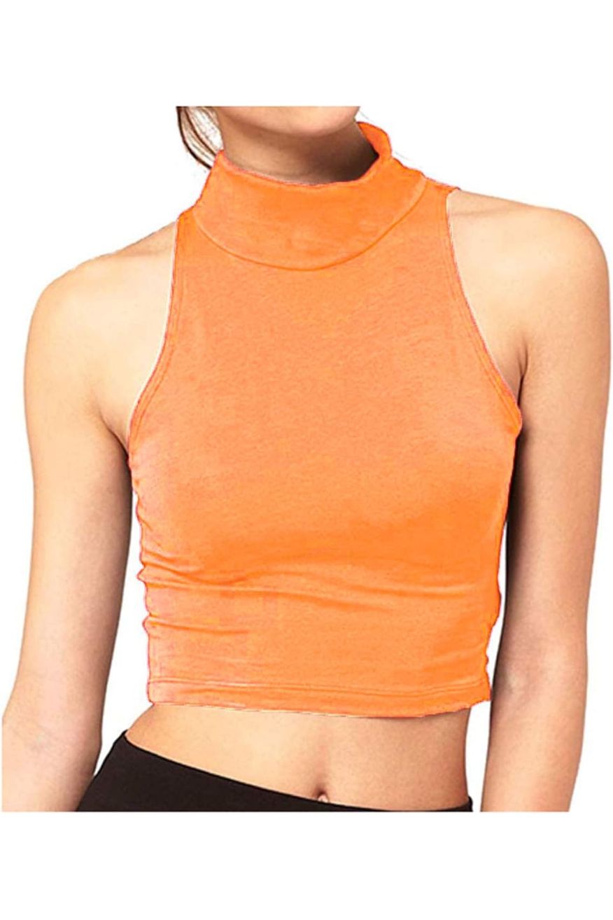 Turtle Neck Sleeveless Crop Top Tops WearAll Coral 8-10