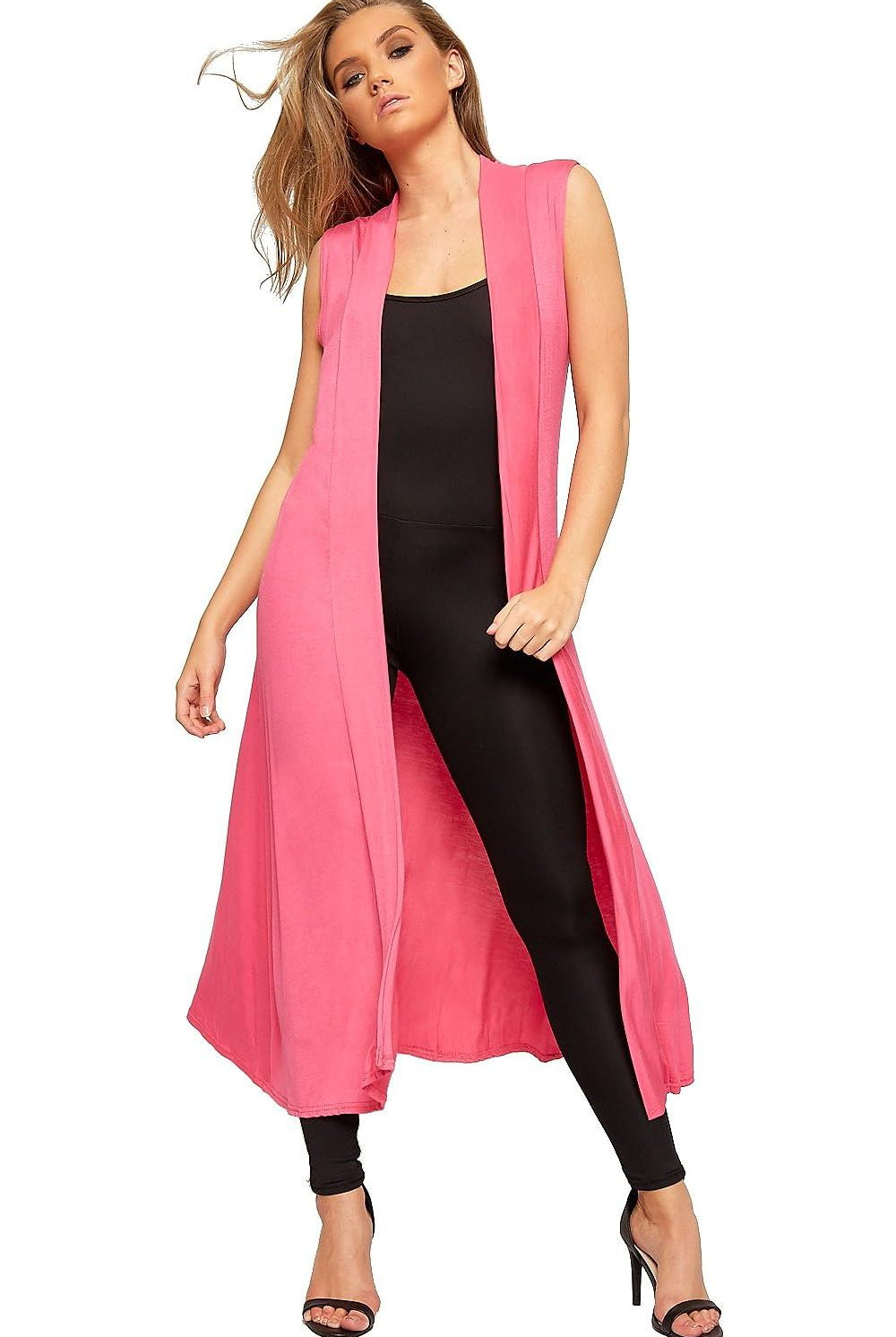 Plus Size Sleeveless Maxi Cardigan Maxi Cardigan WearAll Cerise 16-18