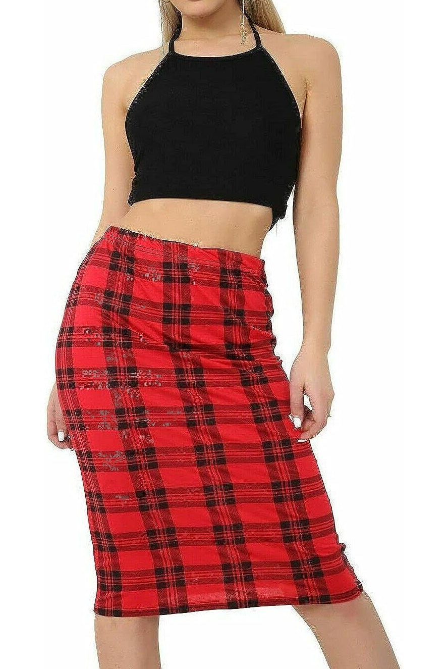 Tartan Check Print Midi Skirt Skirt WearAll Tartan Red 8-10