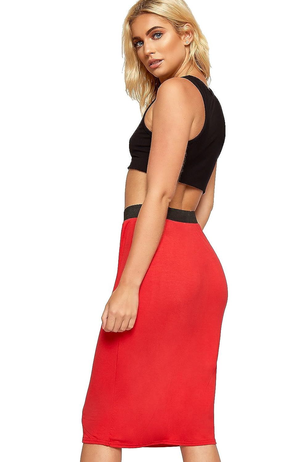 Plus Size Plain Stretch Pencil Midi Skirt