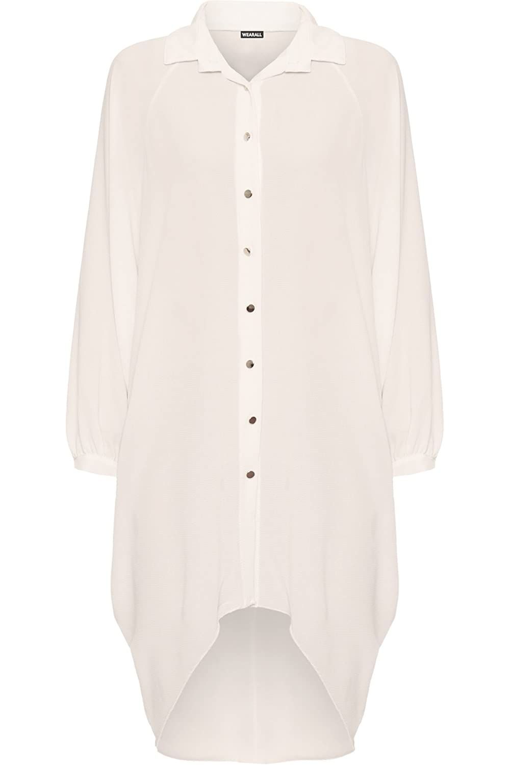 Plus Size Long Sleeve Hi Lo Button Collar Dress Dress WearAll