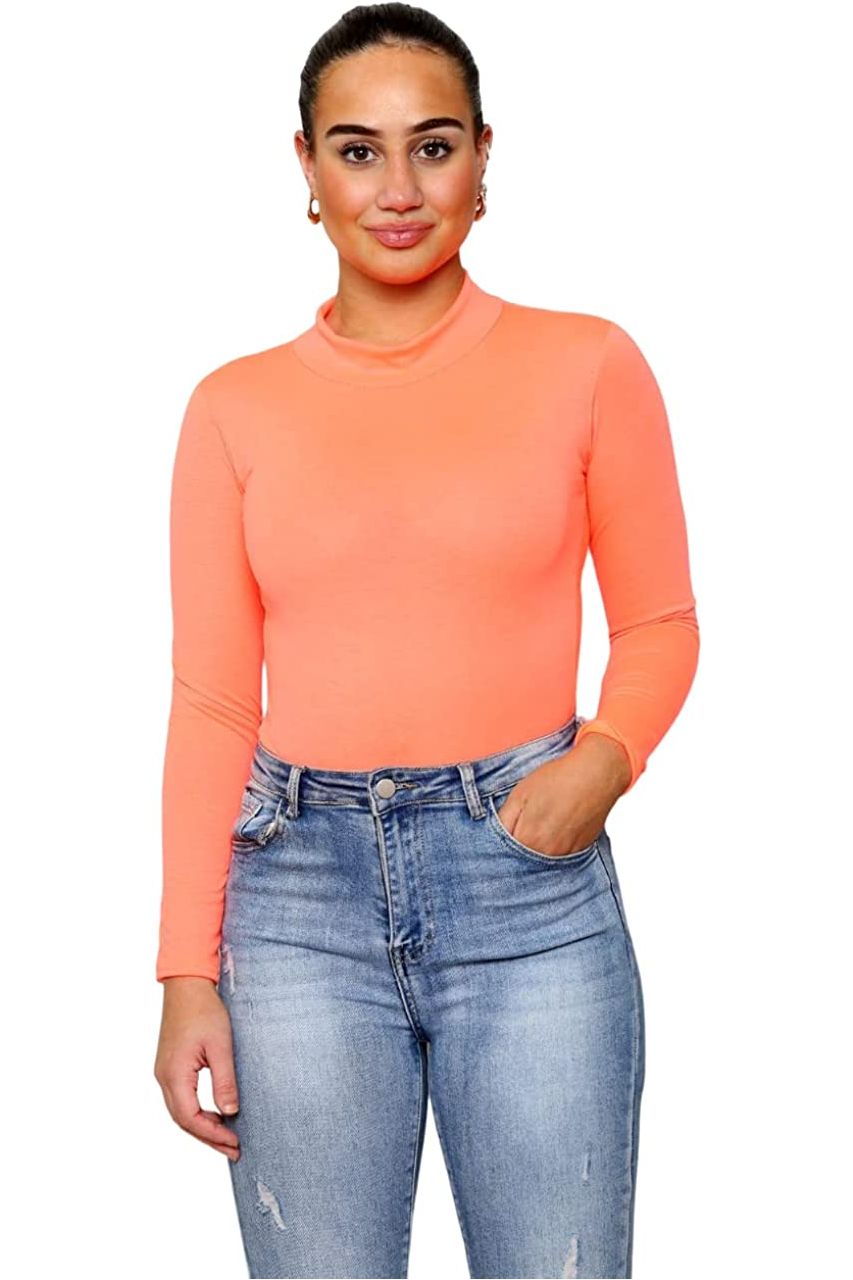 Plain Neon Long sleeve Turtleneck Bodysuit Bodysuit WearAll Neon Orange 12-14
