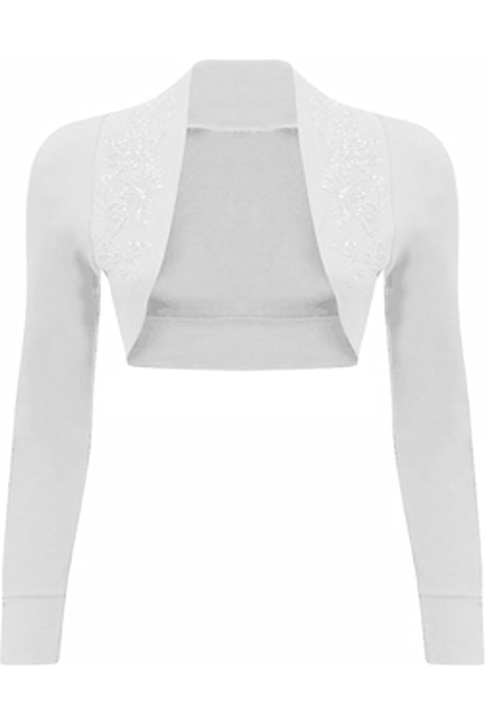 Long Sleeve Beaded Bolero Shrug Tops WearAll White 8-10