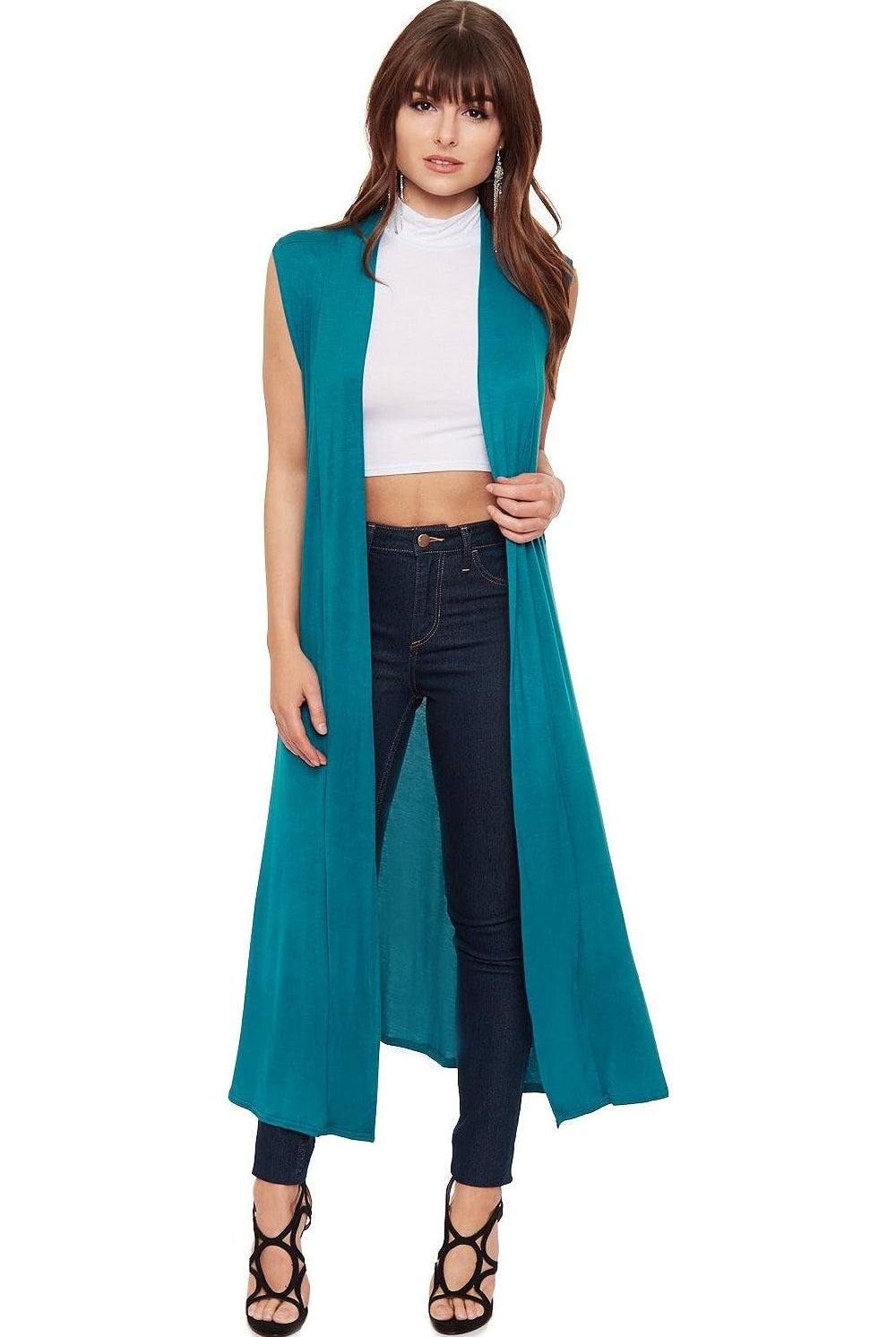Plus Size Sleeveless Maxi Cardigan Maxi Cardigan WearAll Teal 16-18