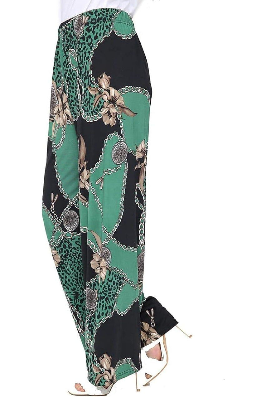 Green Leopard Chain Print Palazzo Trouser Palazzo WearAll