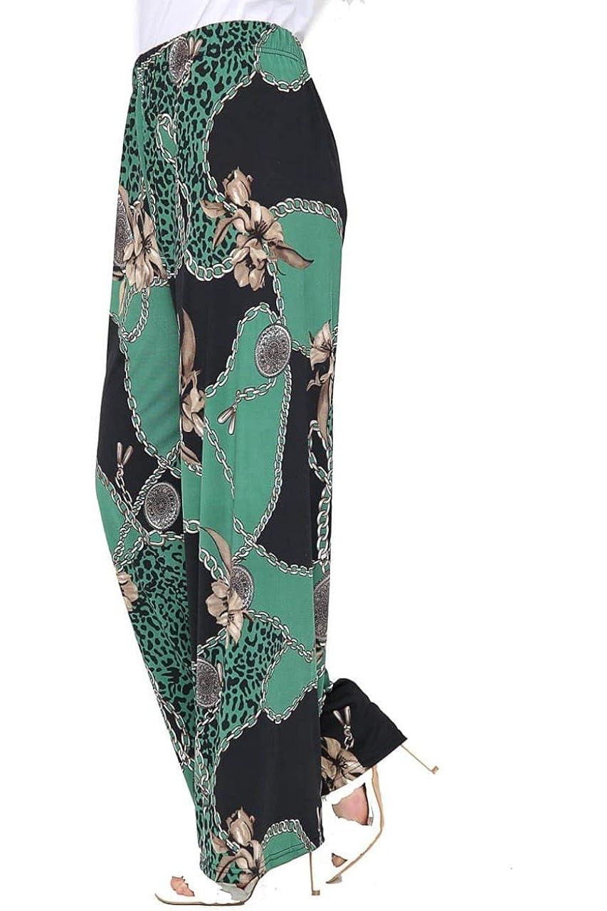 Green Leopard Chain Print Palazzo Trouser Palazzo WearAll