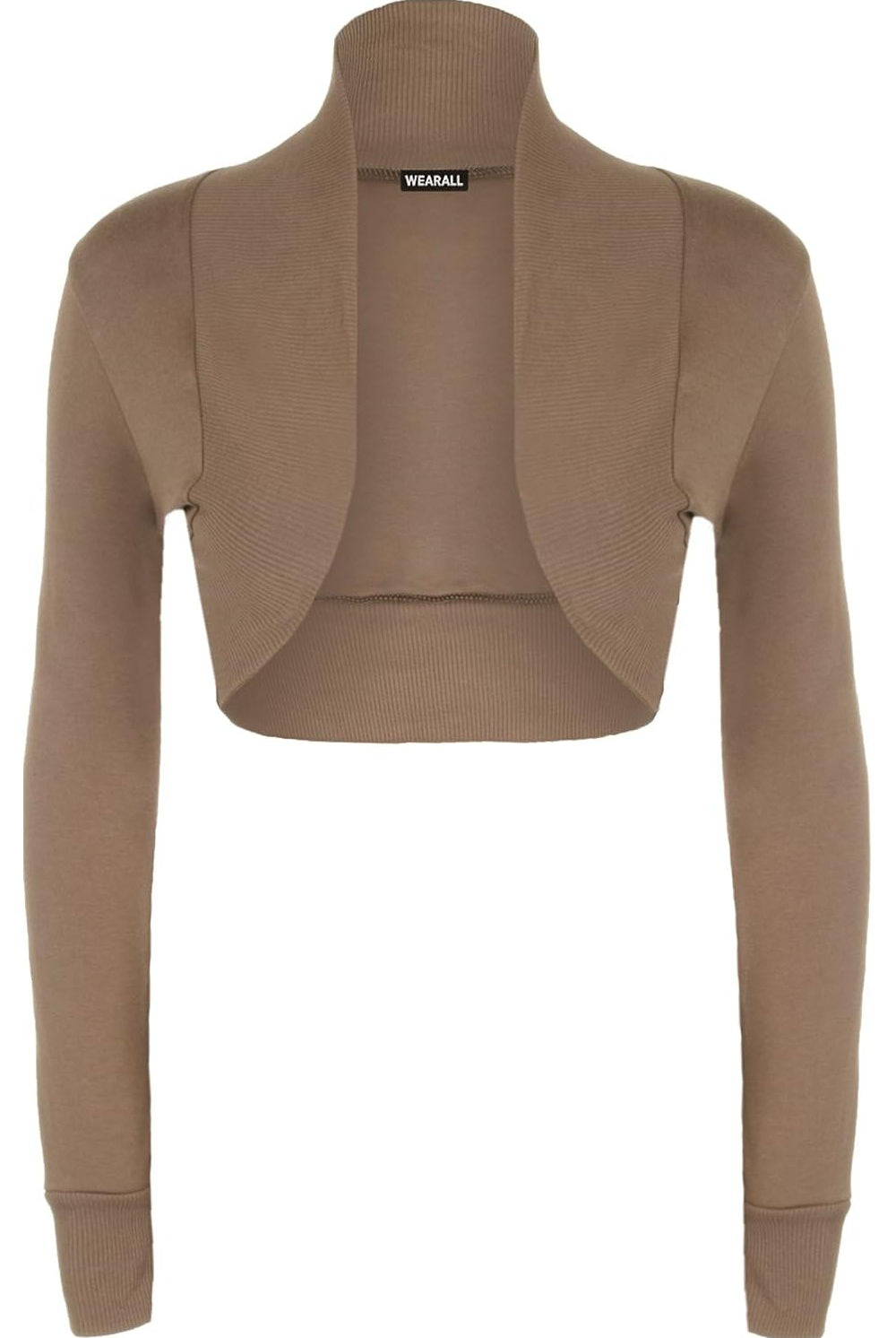 Long Sleeve Ribbed Bolero Shrug Tops WearAll Mocha 8-10
