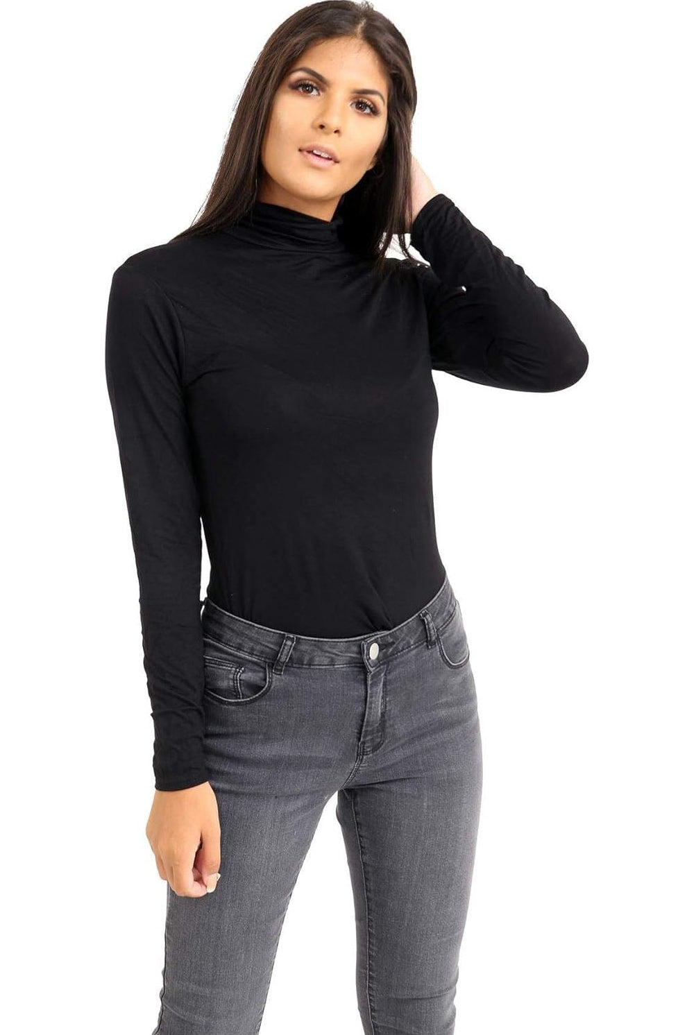 Plus Size Turtle Neck Long Sleeve Top Tops WearAll Black 16-18
