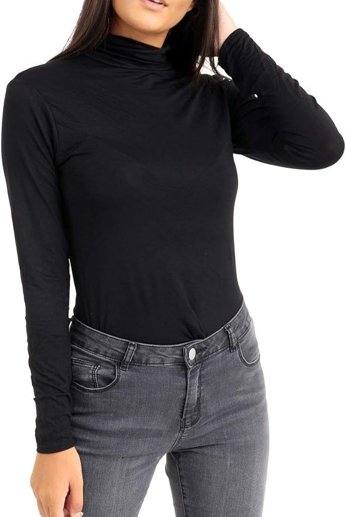 Turtle Neck Long Sleeve Top Tops WearAll Black 8-10