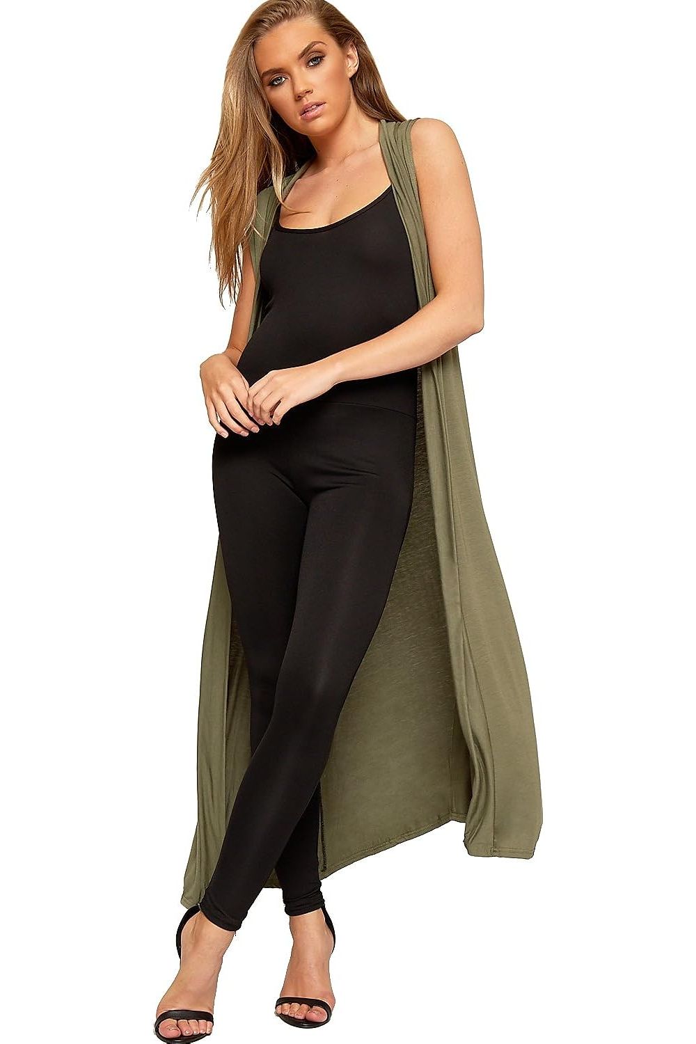 Sleeveless Maxi Cardigan Maxi Cardigan WearAll Khaki Green 12-14