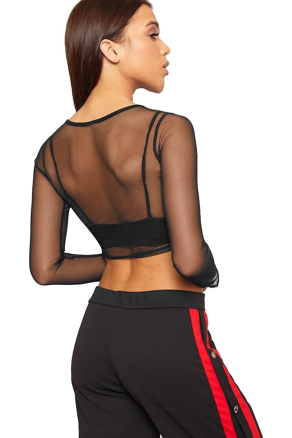Sheer Mesh Long Sleeve Crop Top Tops WearAll
