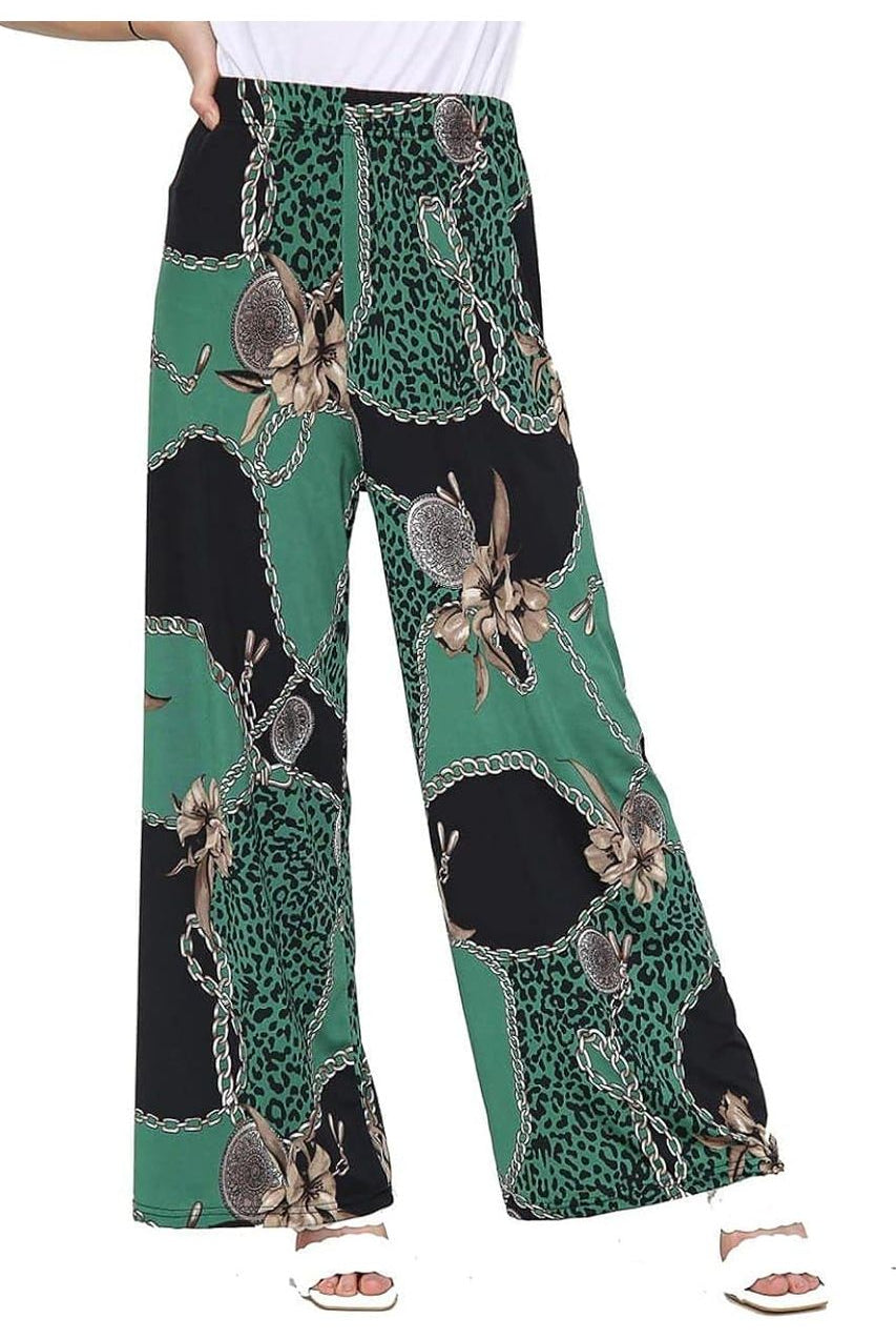 Green Leopard Chain Print Palazzo Trouser Palazzo WearAll