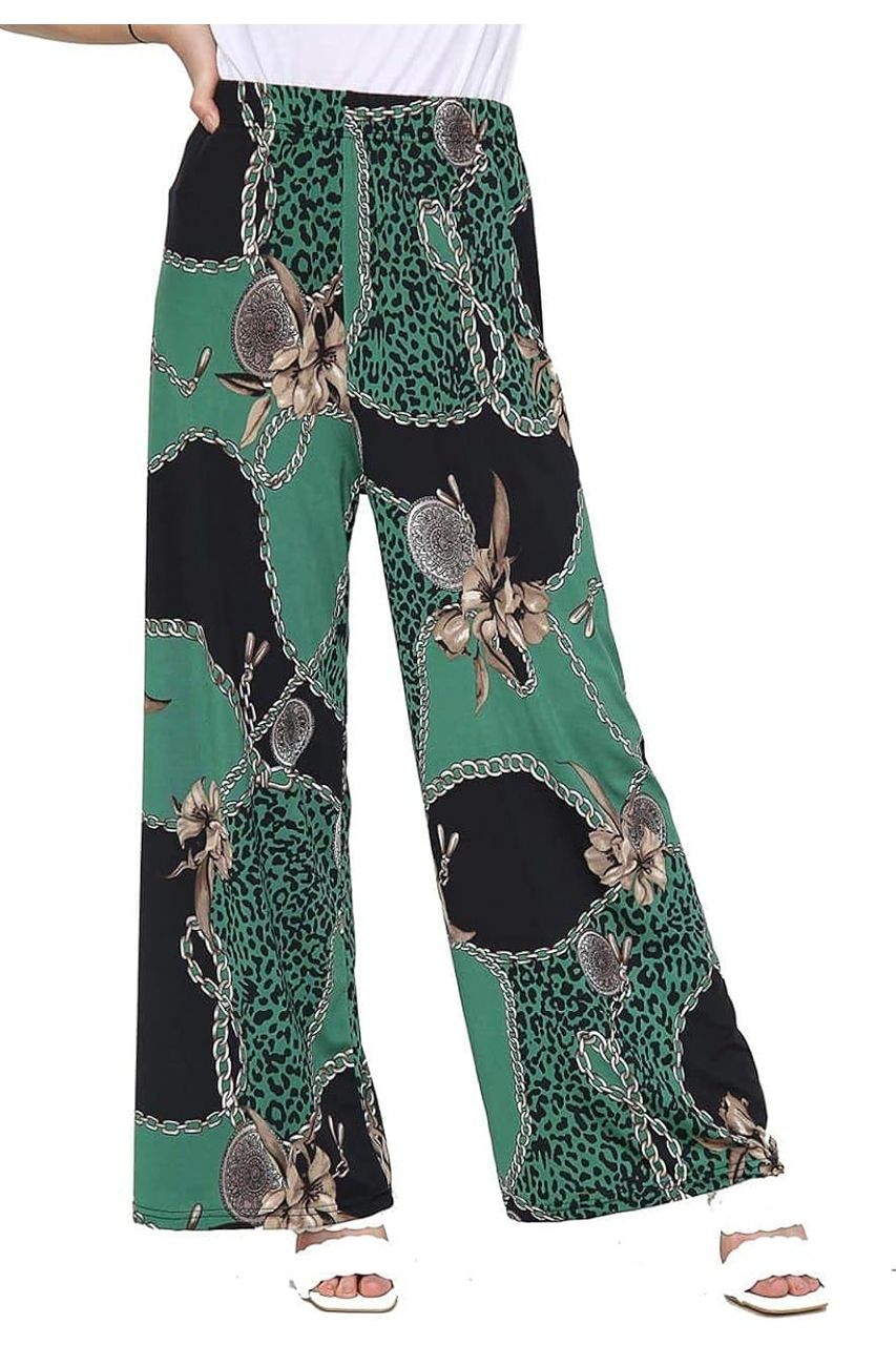 Green Leopard Chain Print Palazzo Trouser Palazzo WearAll