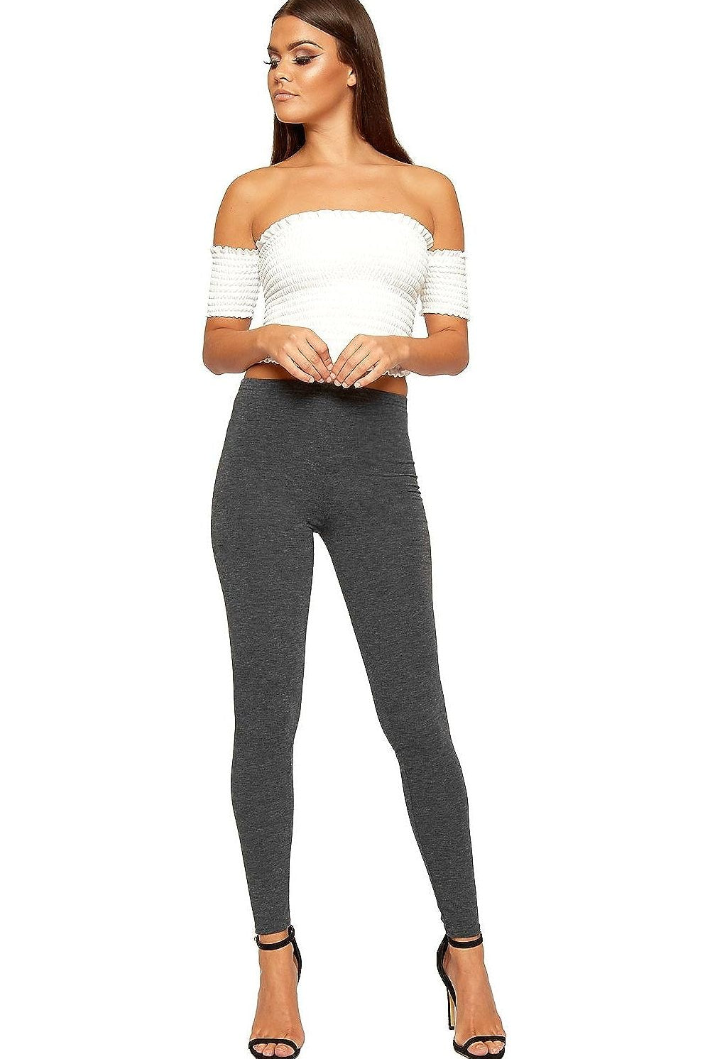 Plain Long Leggings Leggings WearAll Dark Grey 8-10