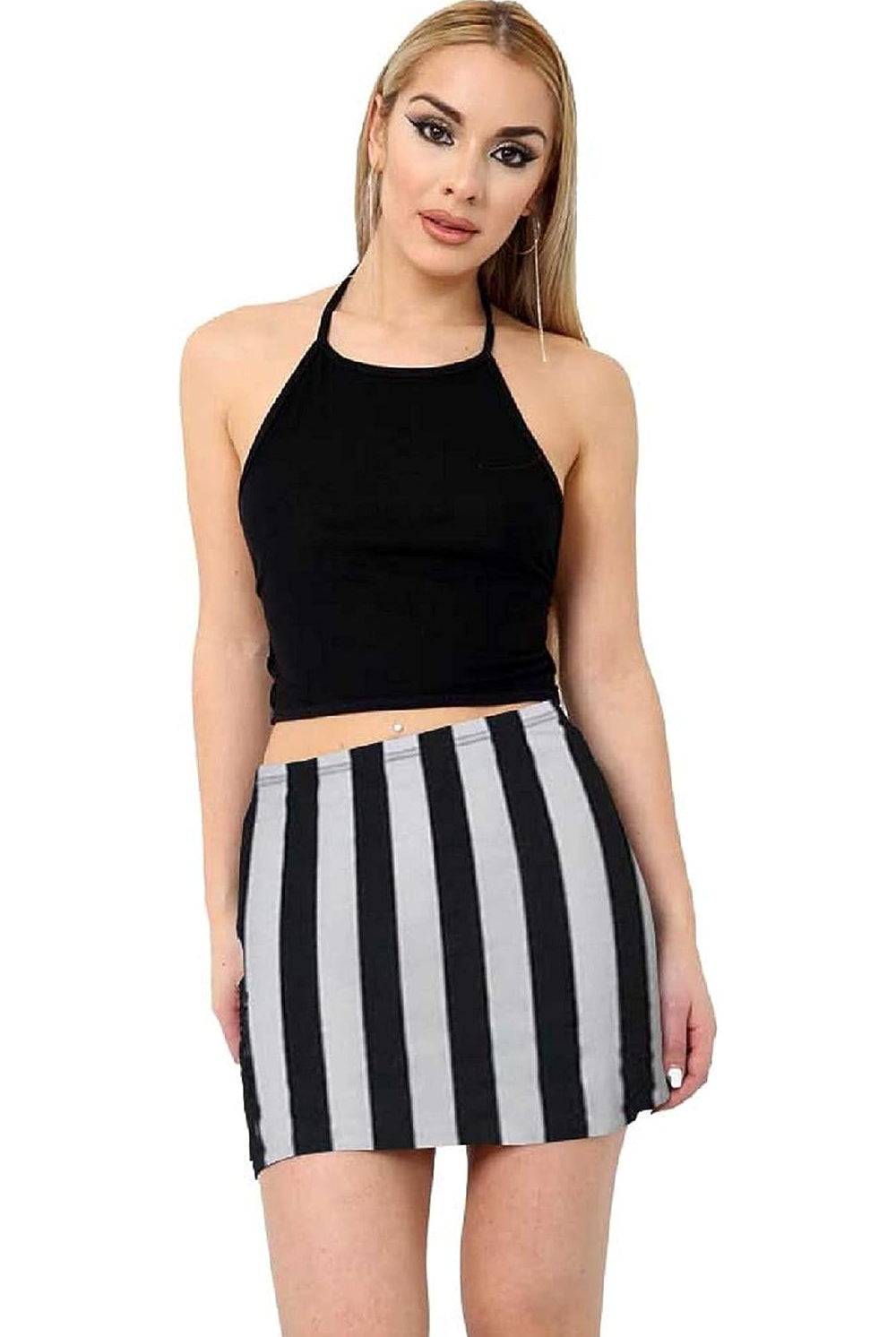 Plus Size Printed Mini Bodycon Short Skirts Skirt WearAll Black White Stripe 16-18