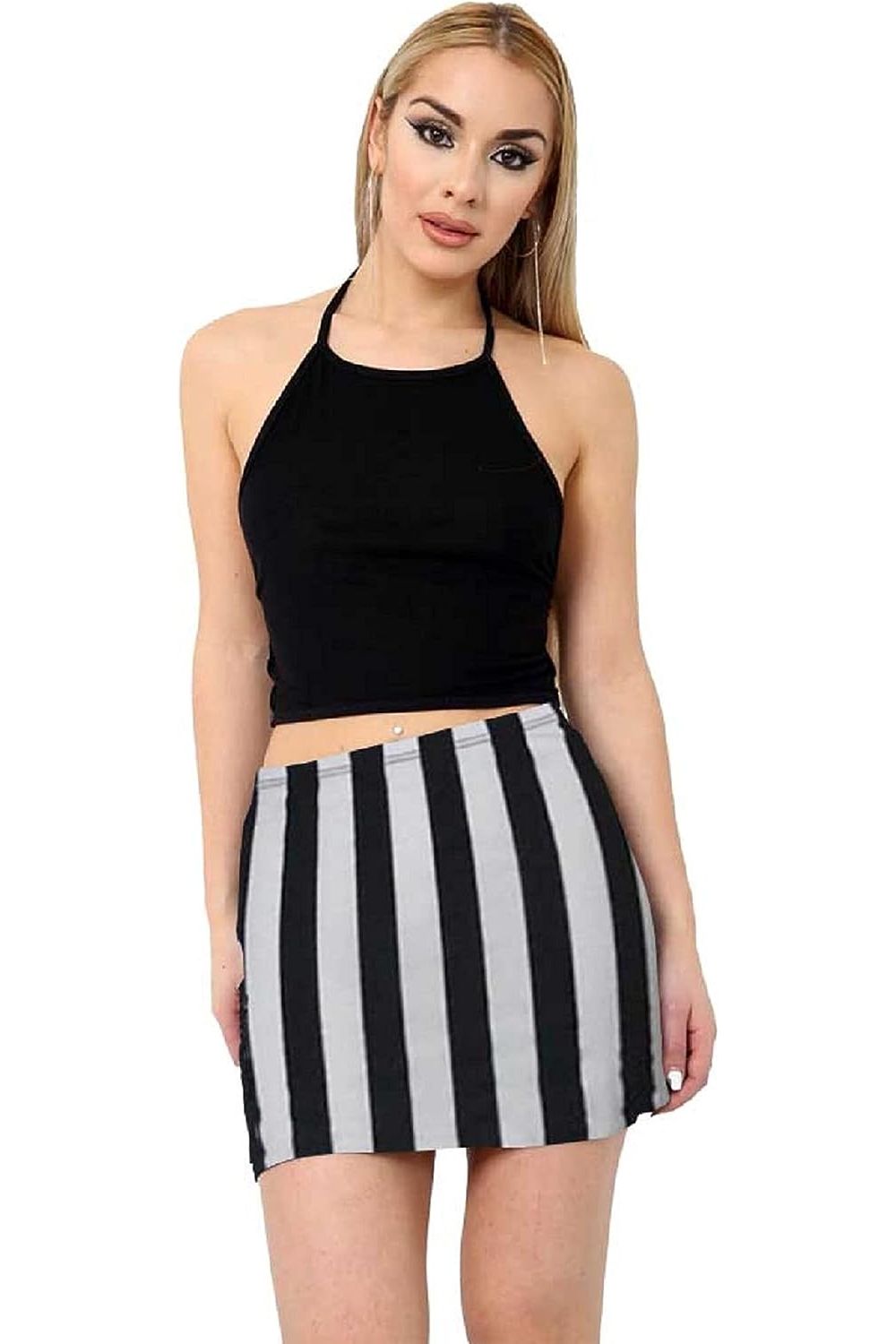 Plus Size Printed Mini Bodycon Short Skirts Skirt WearAll Black White Stripe 16-18