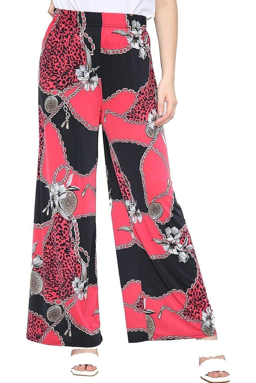 Red Leopard Chain Print Palazzo Trouser Palazzo WearAll Red Leopard Chain 12-14