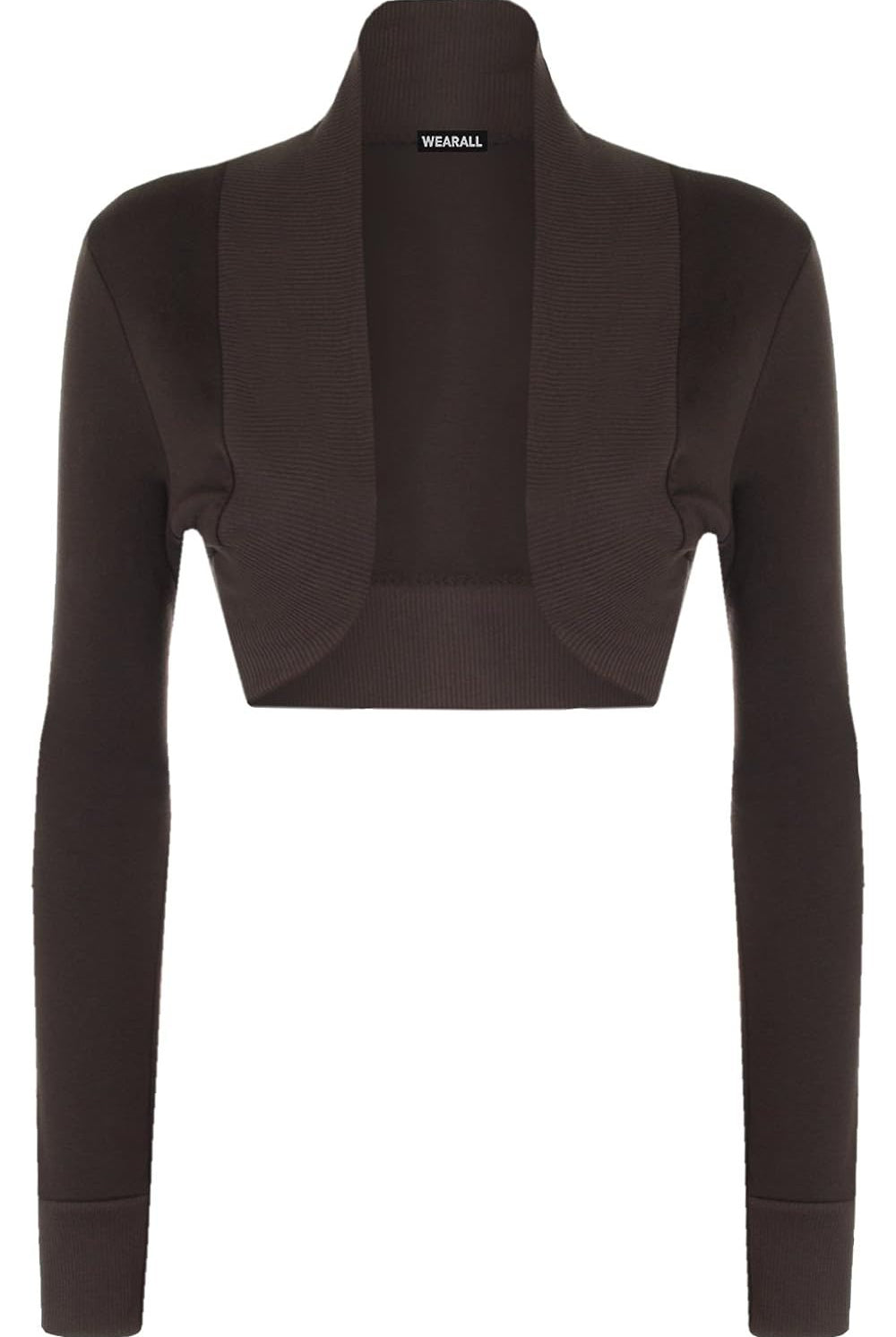 Long Sleeve Ribbed Bolero Shrug Tops WearAll Brown 8-10