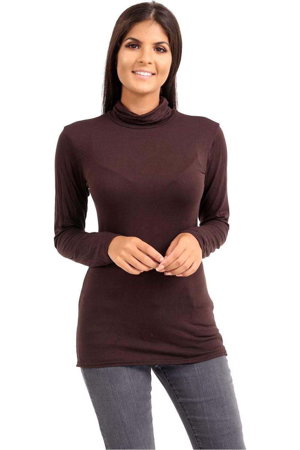 Plus Size Turtle Neck Long Sleeve Top Tops WearAll Brown 16-18