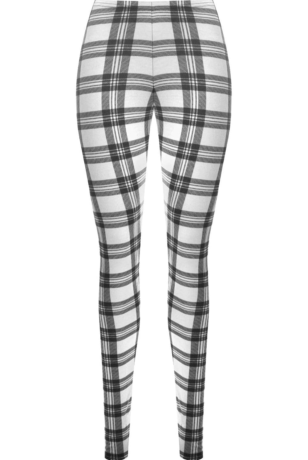 Tartan Check Print Long Leggings Leggings WearAll White 8-10