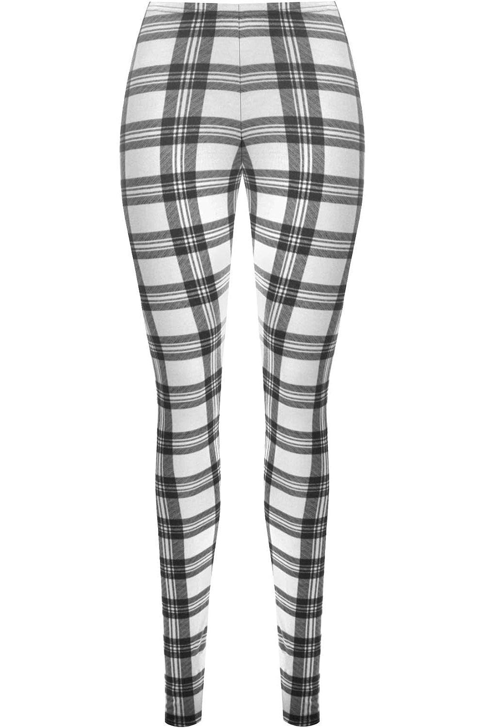 Tartan Check Print Long Leggings Leggings WearAll White 8-10