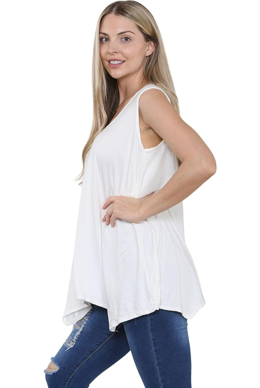 Sleeveless Hanky Hem Vest Top Apparel & Accessories WearAll