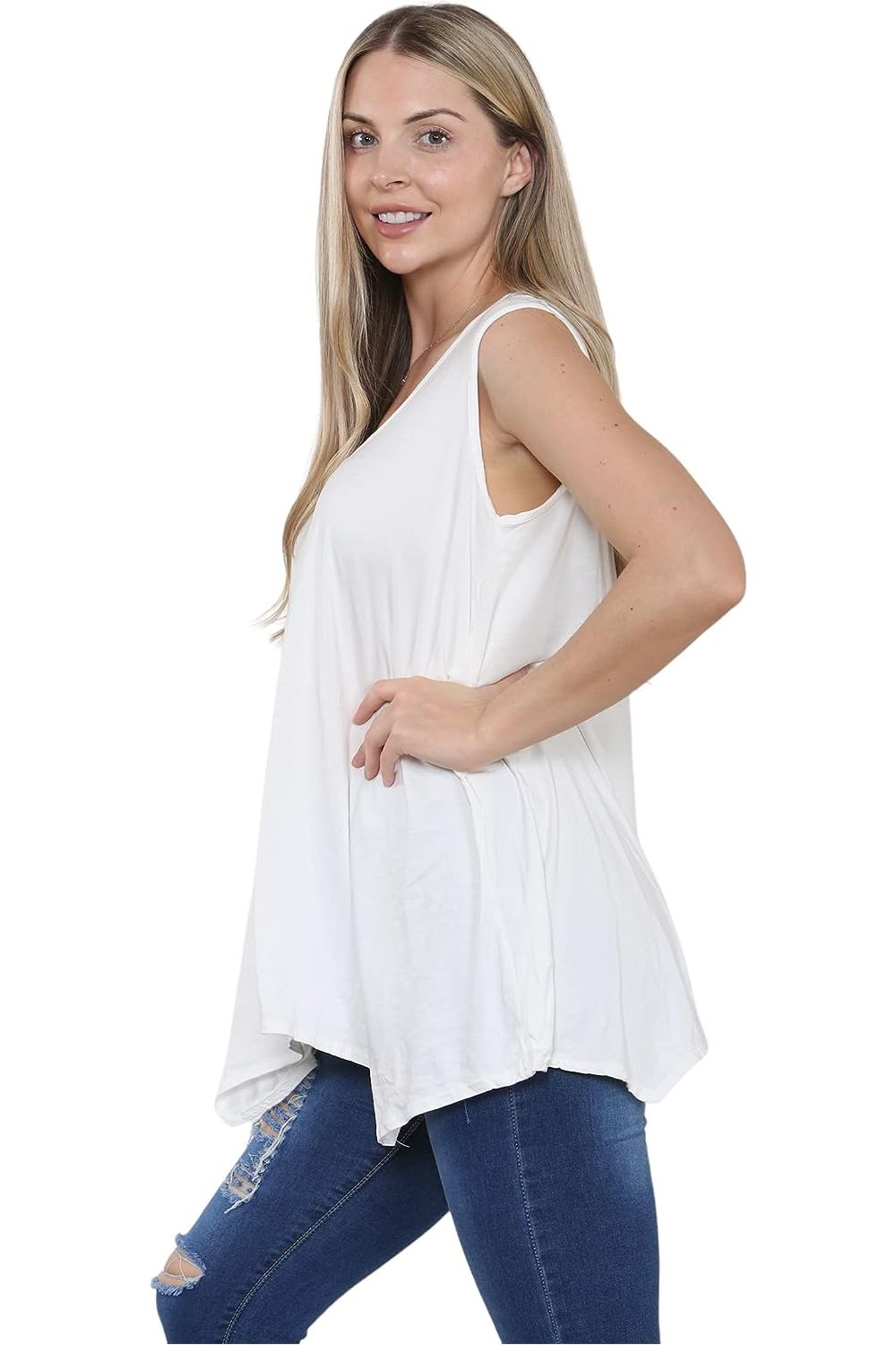 Sleeveless Hanky Hem Vest Top Apparel & Accessories WearAll