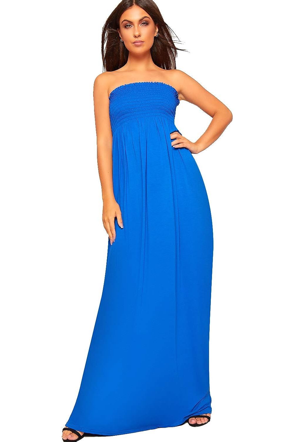Plus Size Strapless Sheering Maxi Dress Maxi Cardigan WearAll Royal Blue 20-22