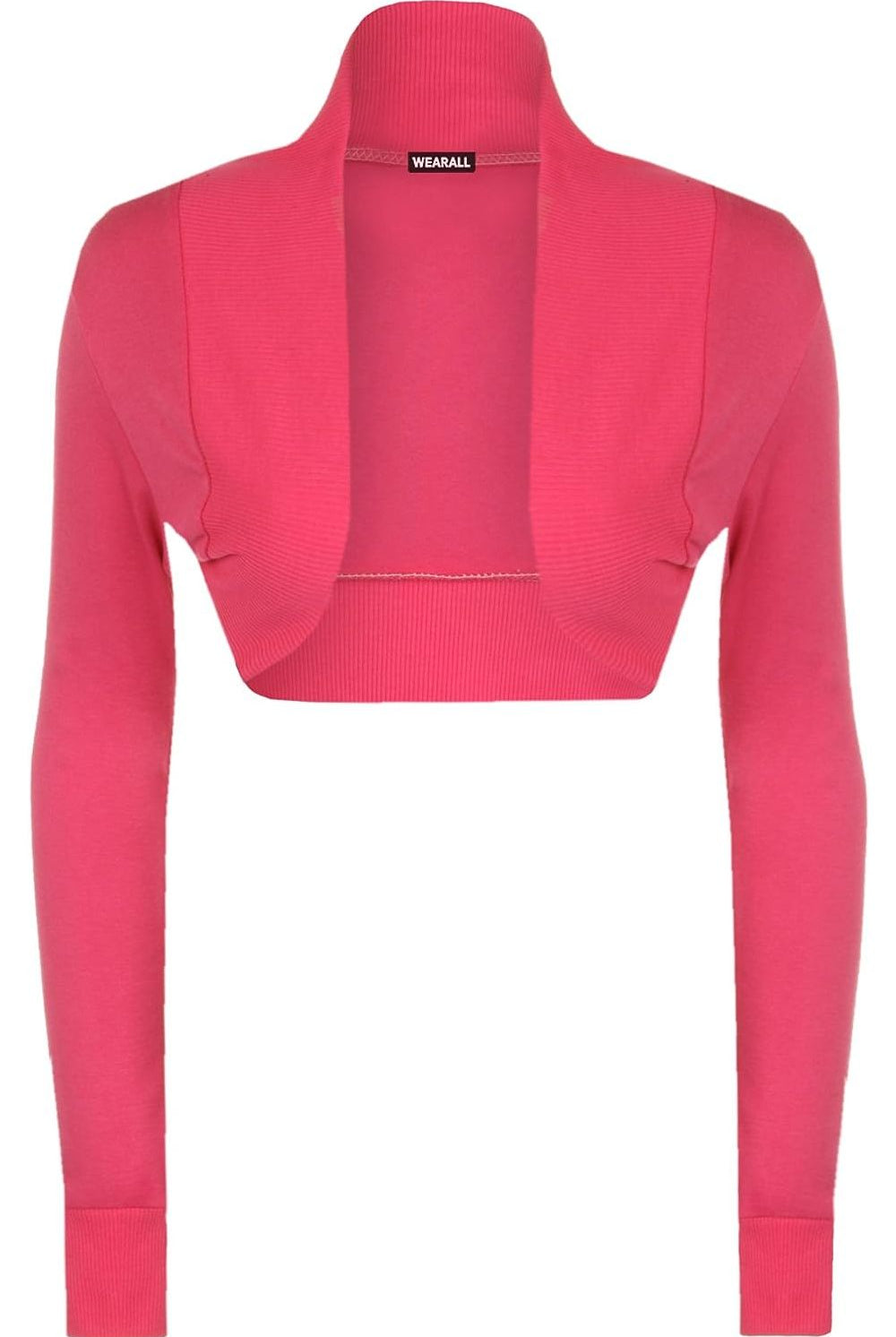 Long Sleeve Ribbed Bolero Shrug Tops WearAll Cerise 8-10
