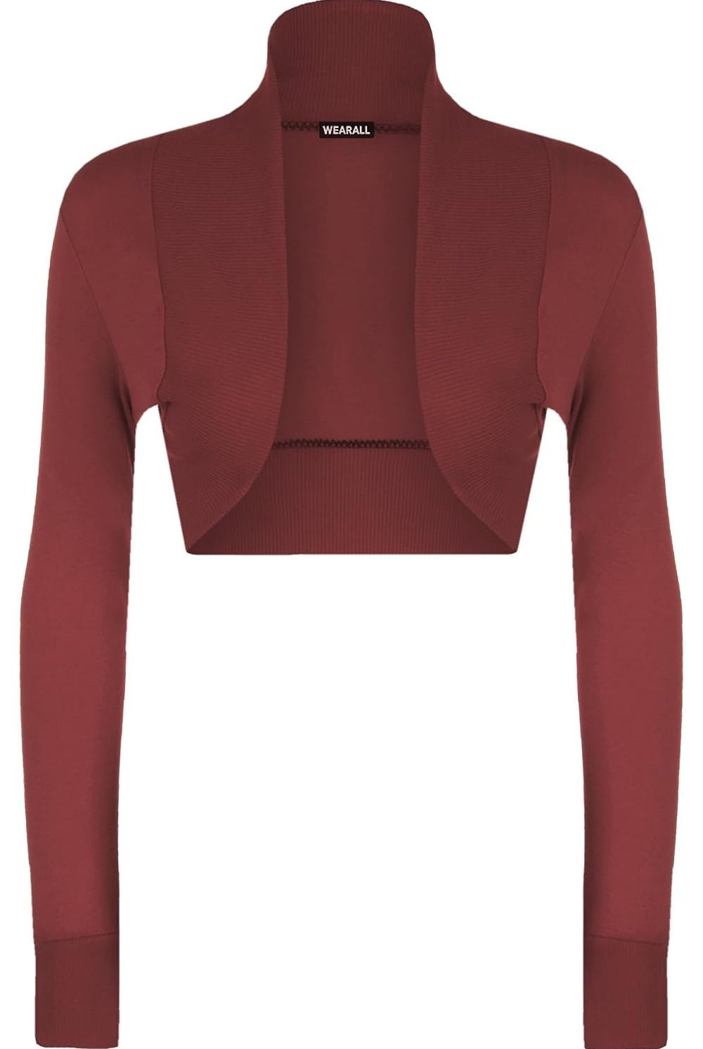 Long Sleeve Ribbed Bolero Shrug Tops WearAll Wine 8-10