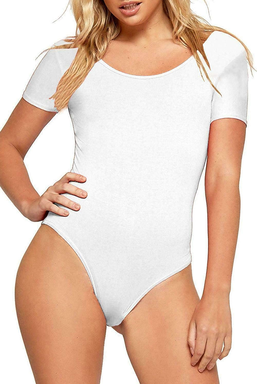 Plain Short Sleeve Bodysuit Bodysuit WearAll White 8-10