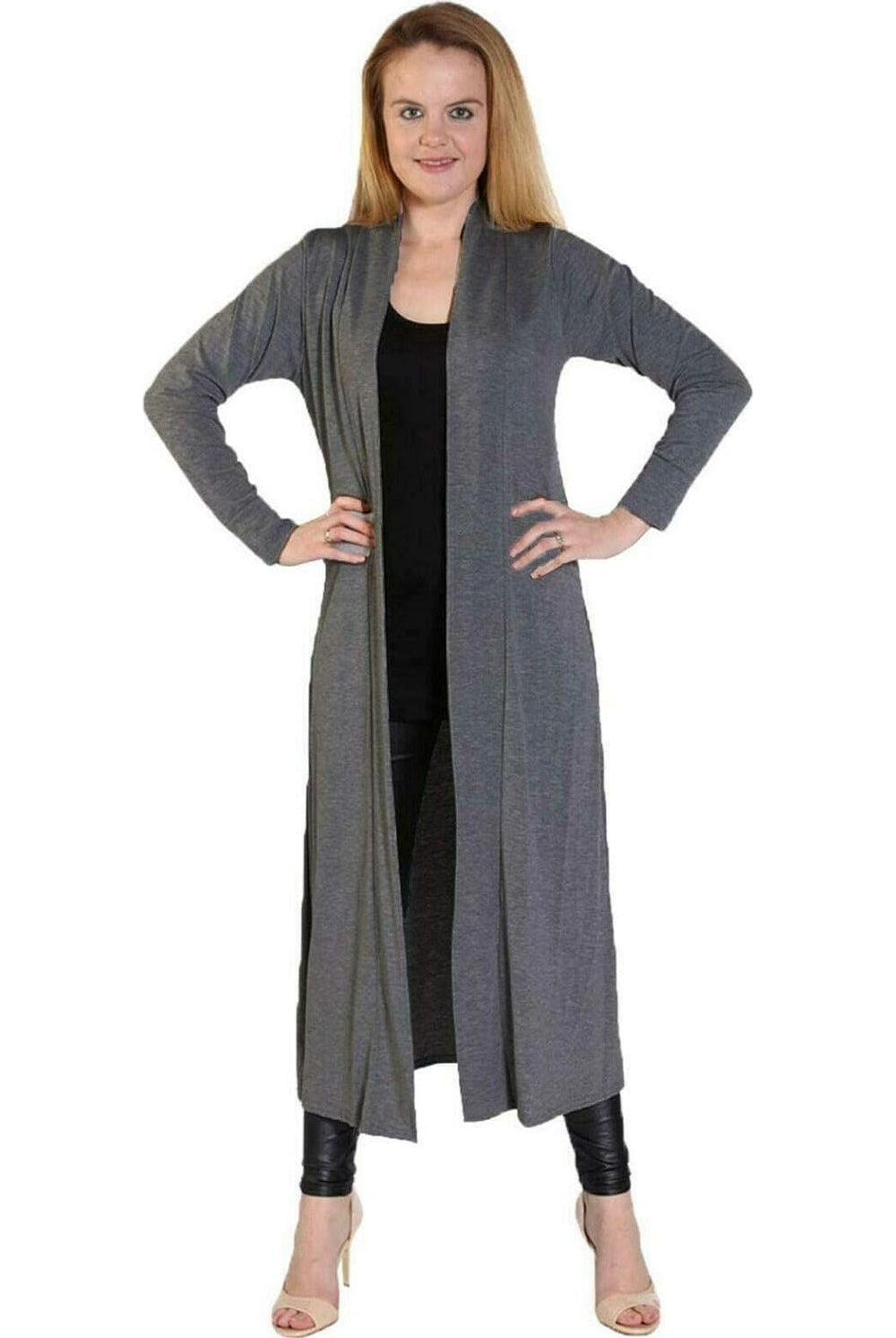 Plus Size Long Sleeve Maxi Boyfriend Cardigan Maxi Cardigan WearAll Dark Grey 16-18
