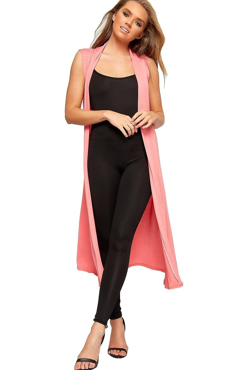 Plus Size Sleeveless Maxi Cardigan Maxi Cardigan WearAll Coral 16-18