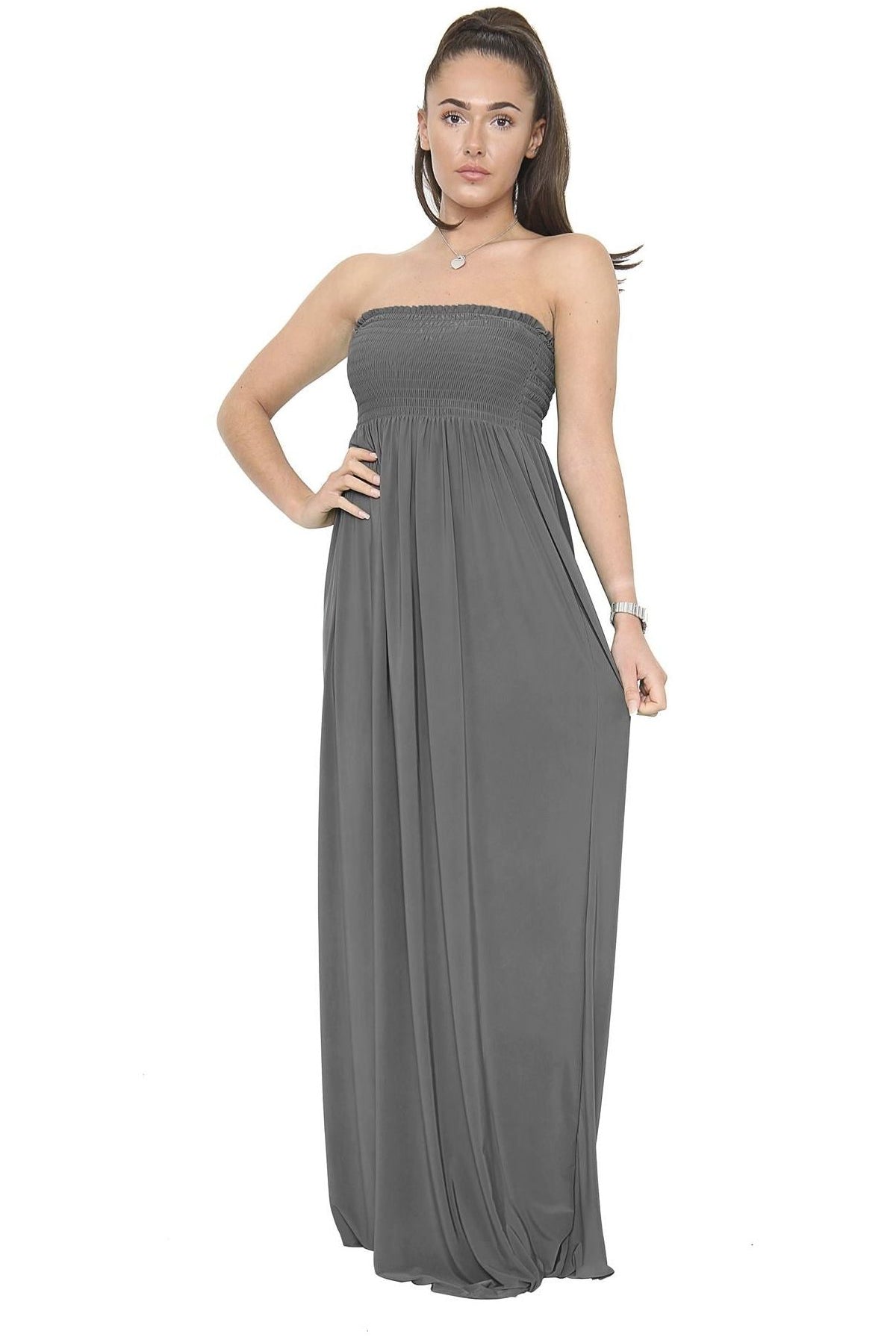 Plus Size Strapless Sheering Maxi Dress Maxi Cardigan WearAll Charcoal 20-22