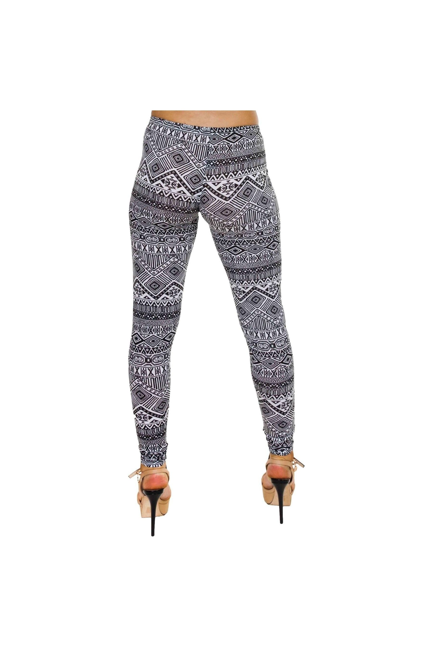 Plus Size Black White Aztec Small Print Leggings Leggings WearAll