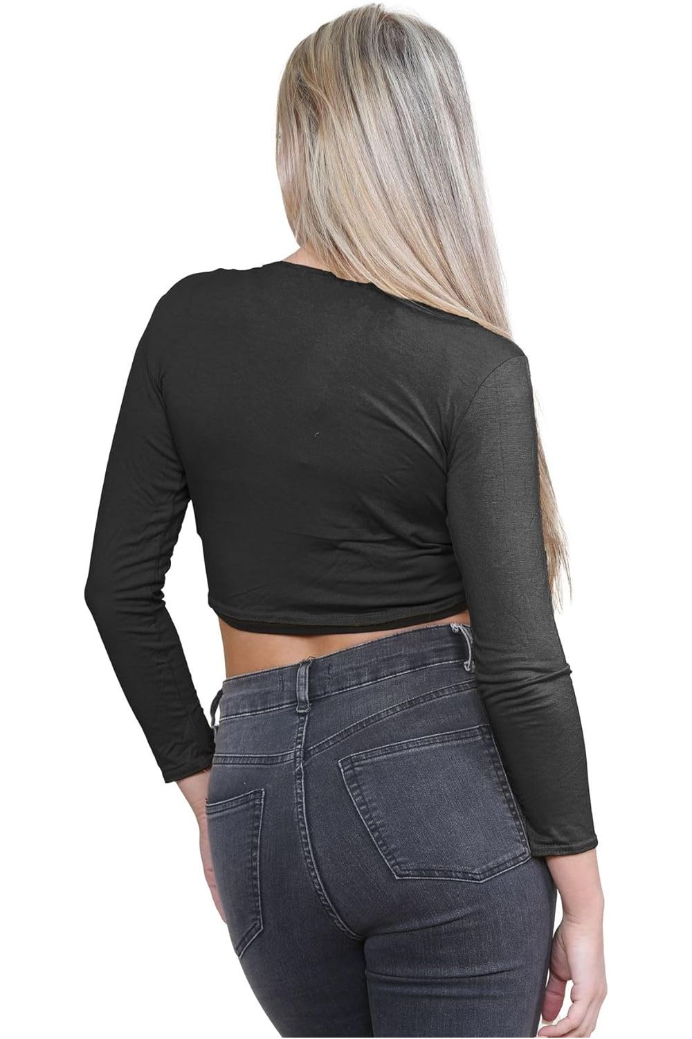 Long Sleeve Front Tie Crop Shrug Tops WearAll
