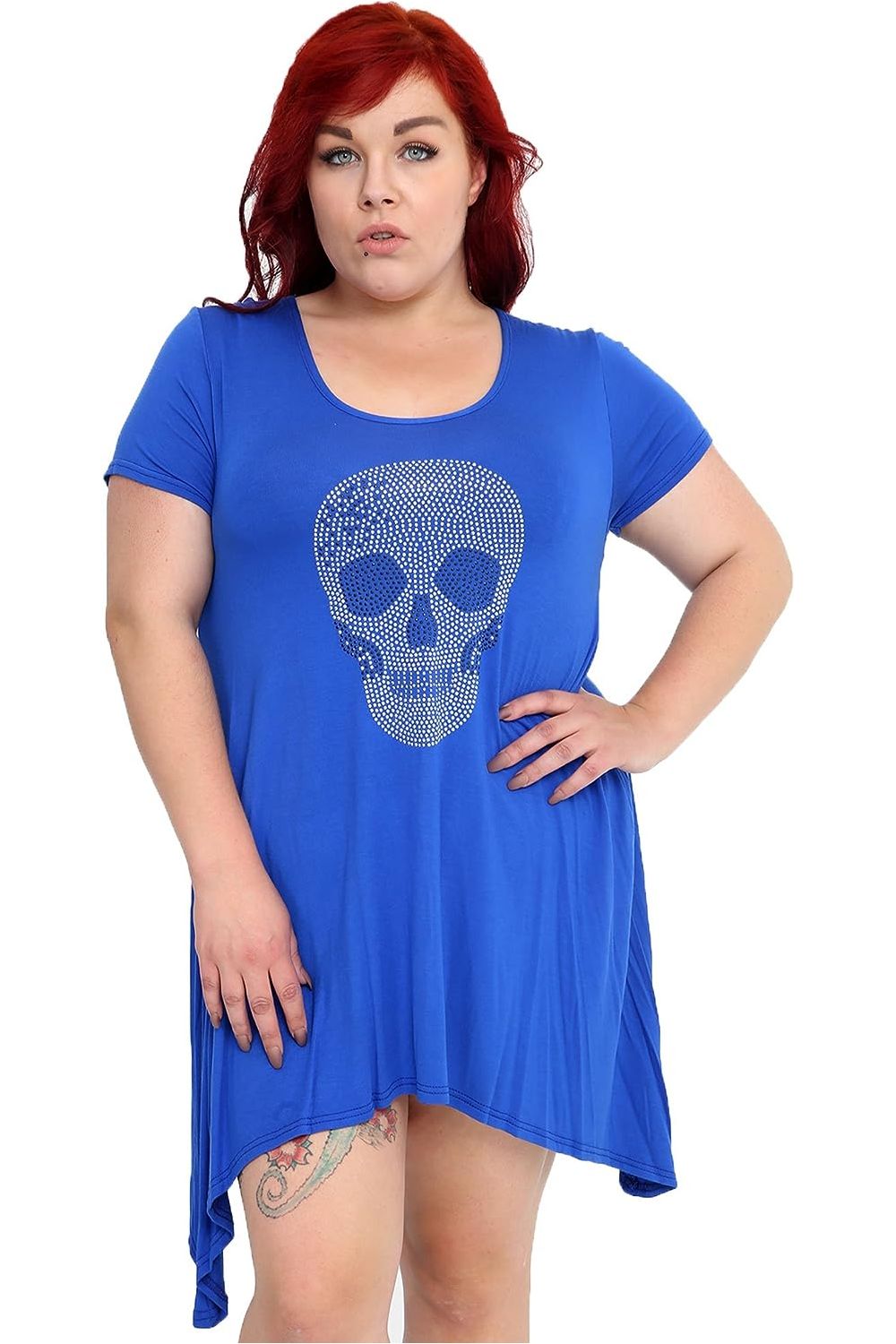 Skull Stud Hanky Hem Short Sleeve Top Apparel & Accessories WearAll Royal Blue 14