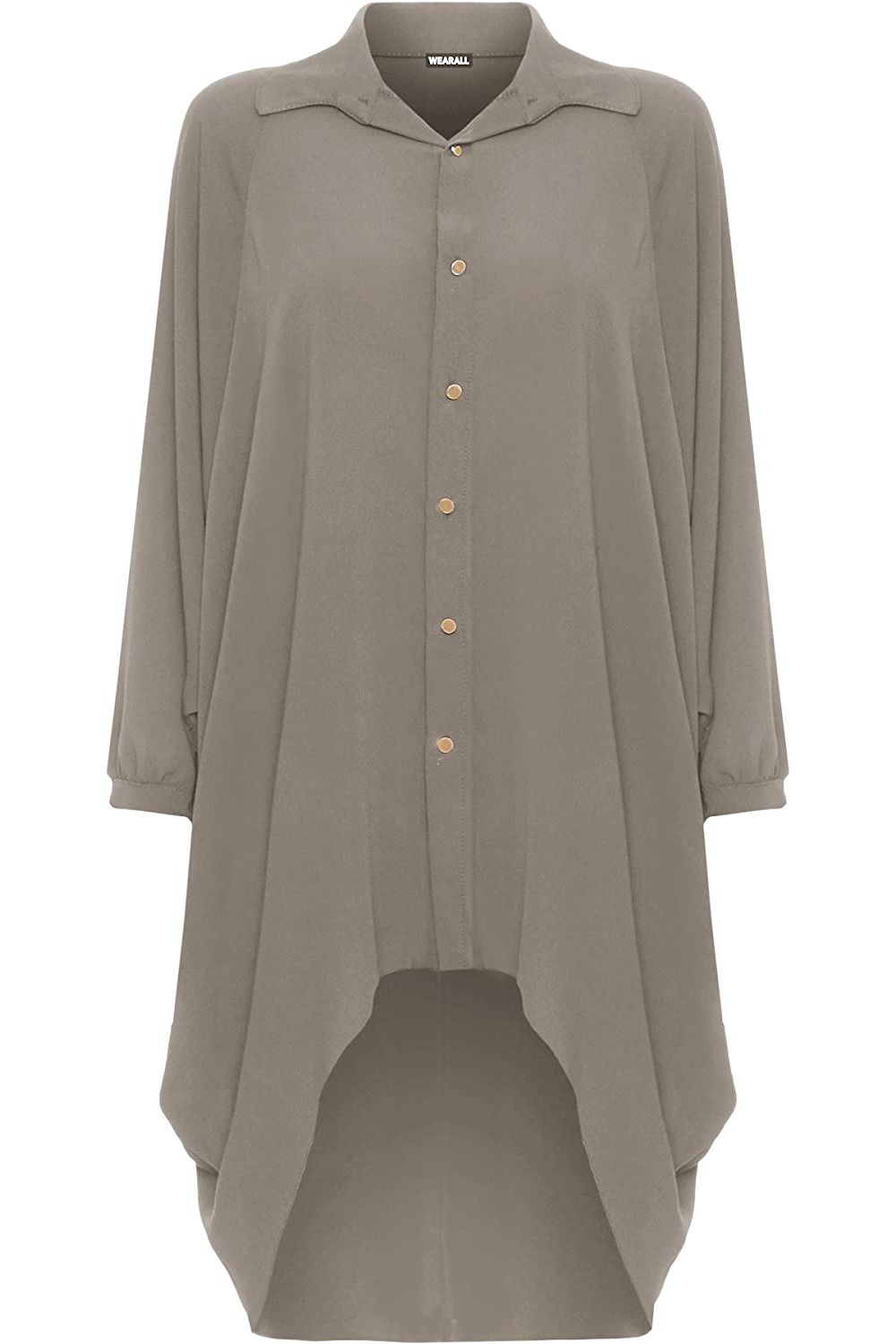 Plus Size Long Sleeve Hi Lo Button Collar Dress Dress WearAll