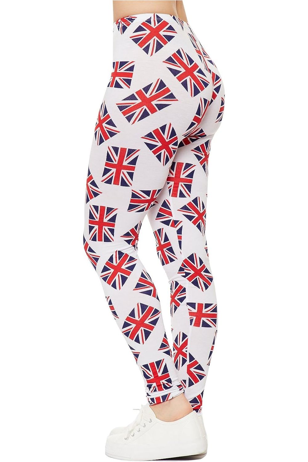 Plus Size Full Length UK Flag Print Leggings - White Leggings WearAll