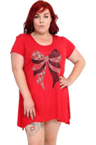 Bow Lace Stud Hanky Hem Short Sleeve Top Apparel & Accessories WearAll Red 14