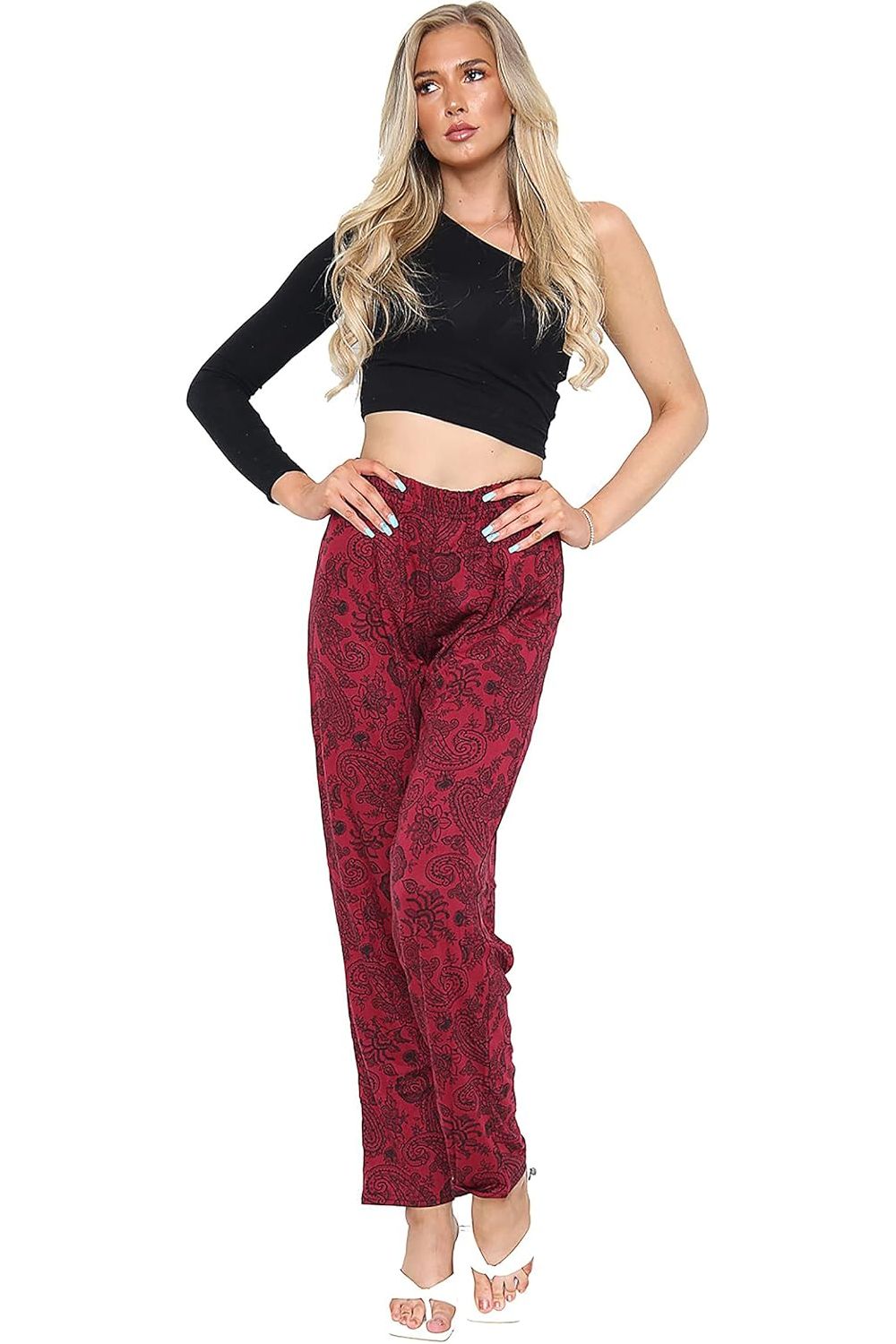 Paisley Print Full Length Trouser Trousers WearAll Paisley Wine 14
