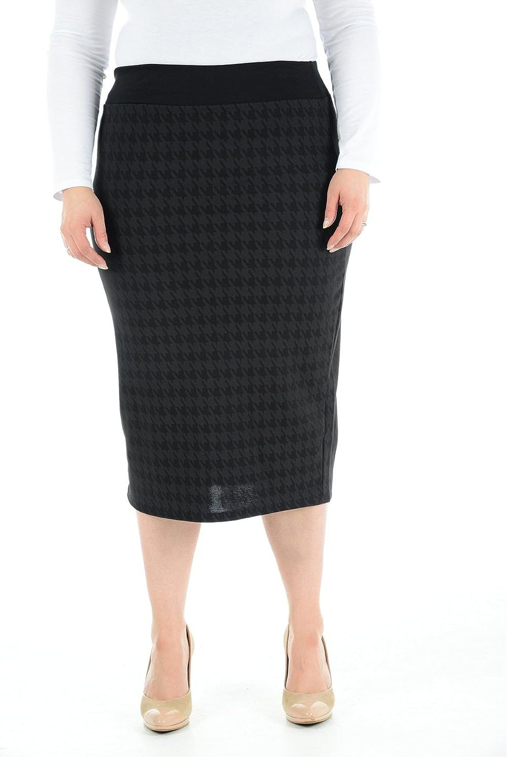 Plus Size Midi Skirt Dogtooth Apparel & Accessories WearAll