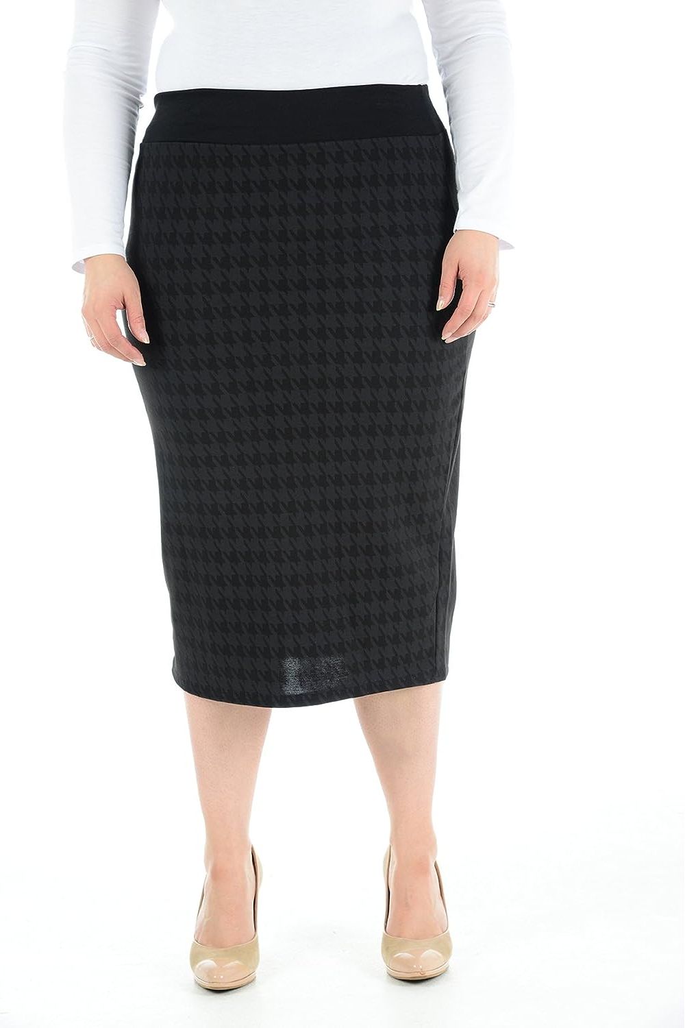 Plus Size Midi Skirt Dogtooth Apparel & Accessories WearAll