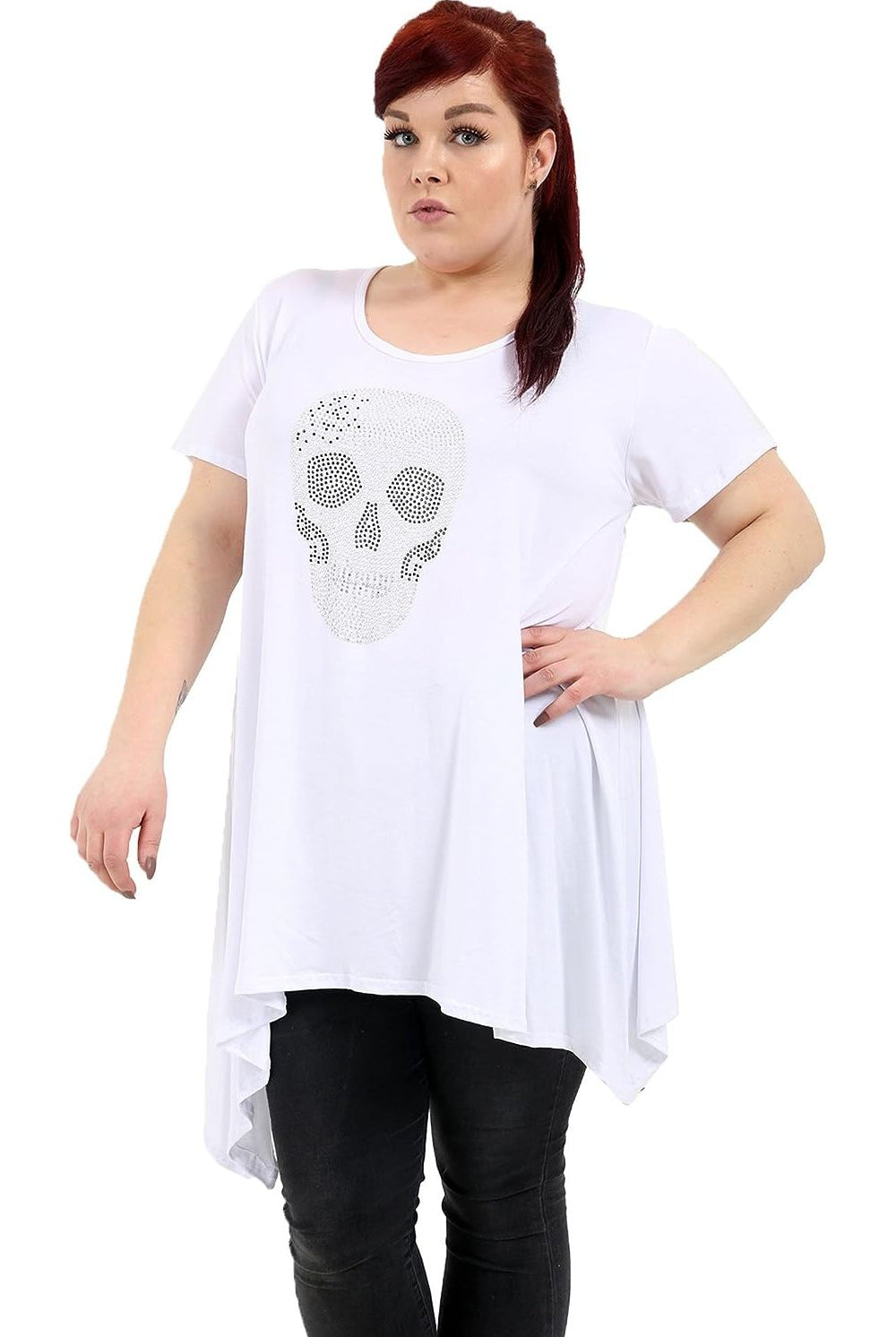 Skull Stud Hanky Hem Short Sleeve Top Apparel & Accessories WearAll White 14