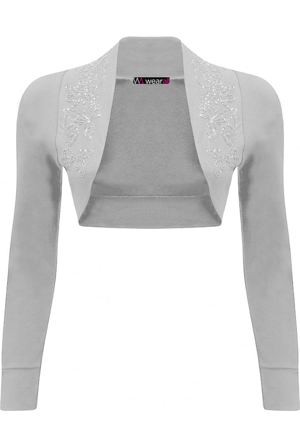 Long Sleeve Beaded Bolero Shrug Tops WearAll Light Grey 8-10