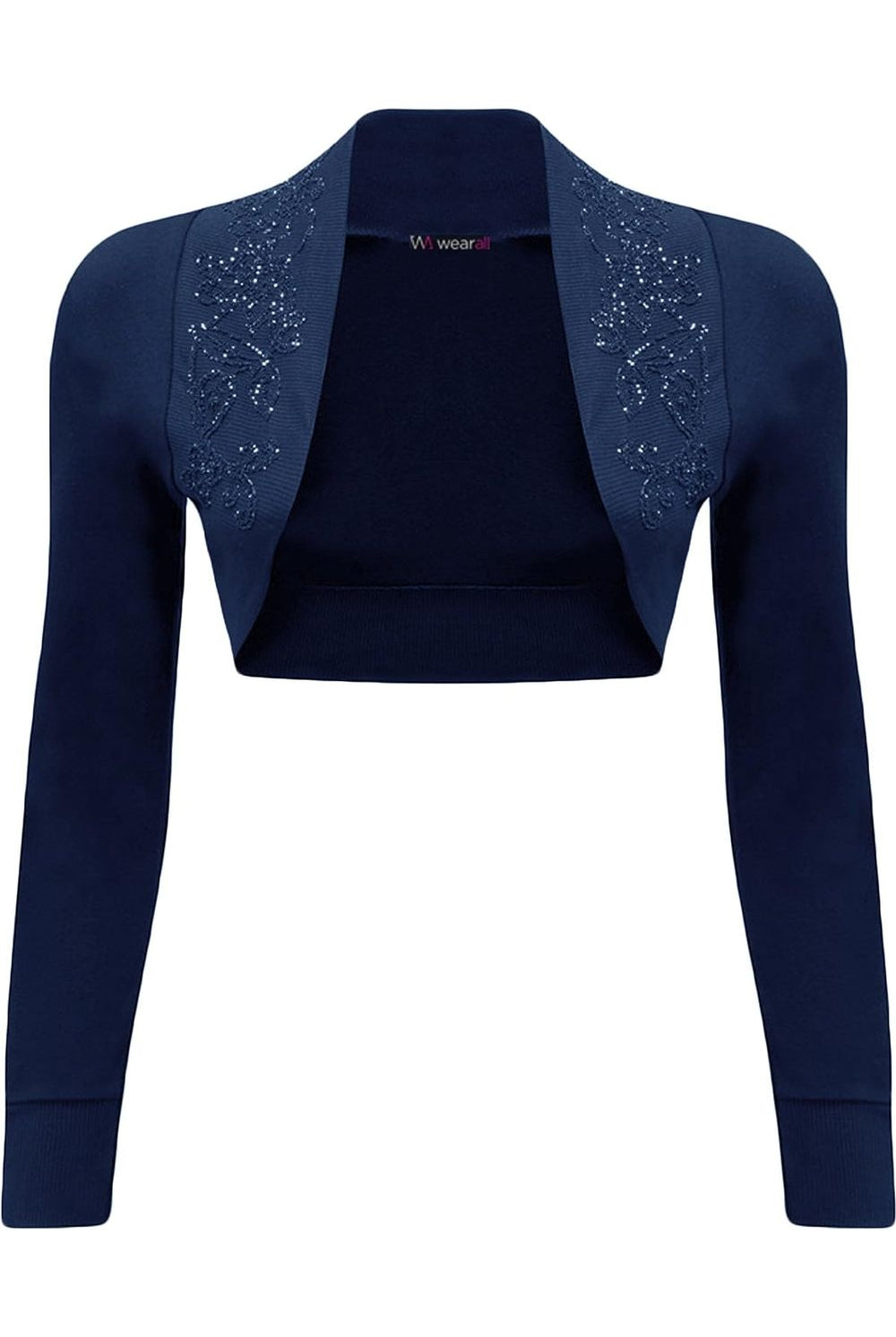 Long Sleeve Beaded Bolero Shrug Tops WearAll Navy Blue 8-10
