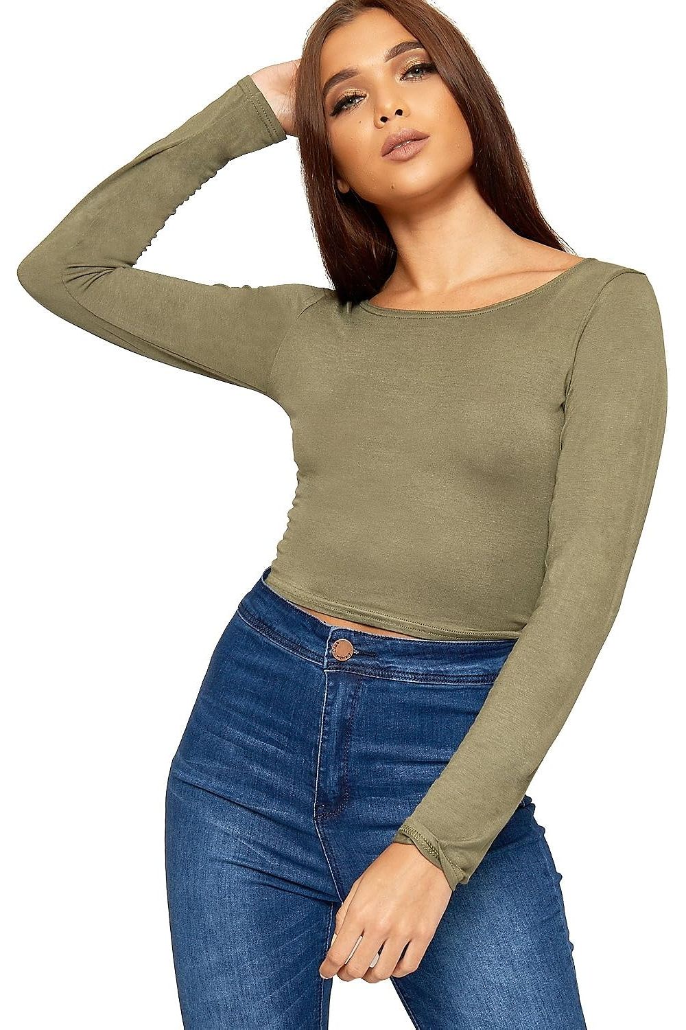 Long Sleeve Cop Top Tops WearAll Khaki 8-10